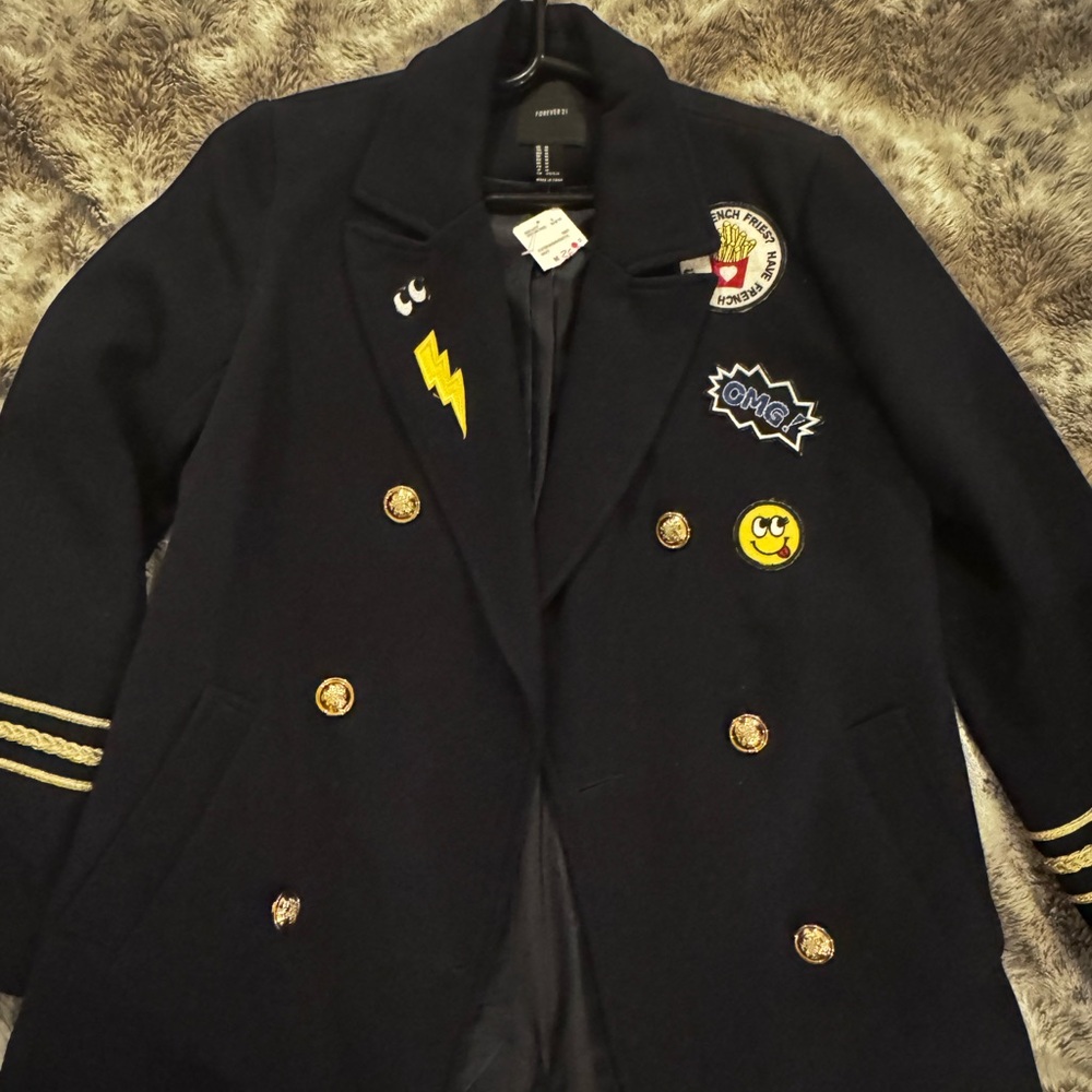 Forever 21 Black Trench Coat with Gold Accents